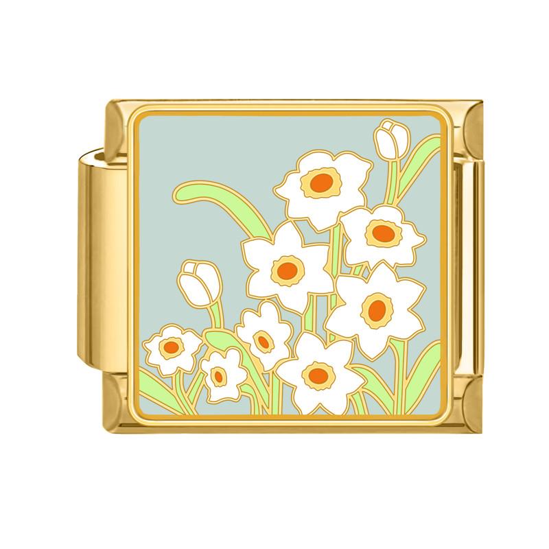 Y2K Gold Color Bear Cat Blue Sky Rose Flowers Moon Italian Charm Link Fit 9MM Stainless Steel Bracelet Women DIY Making Gifts