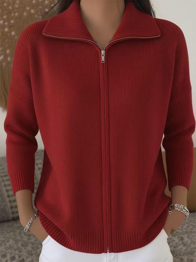 European & American Zipper Knit Cardigan Sweater - Autumn/Winter Casual Fashion for Women