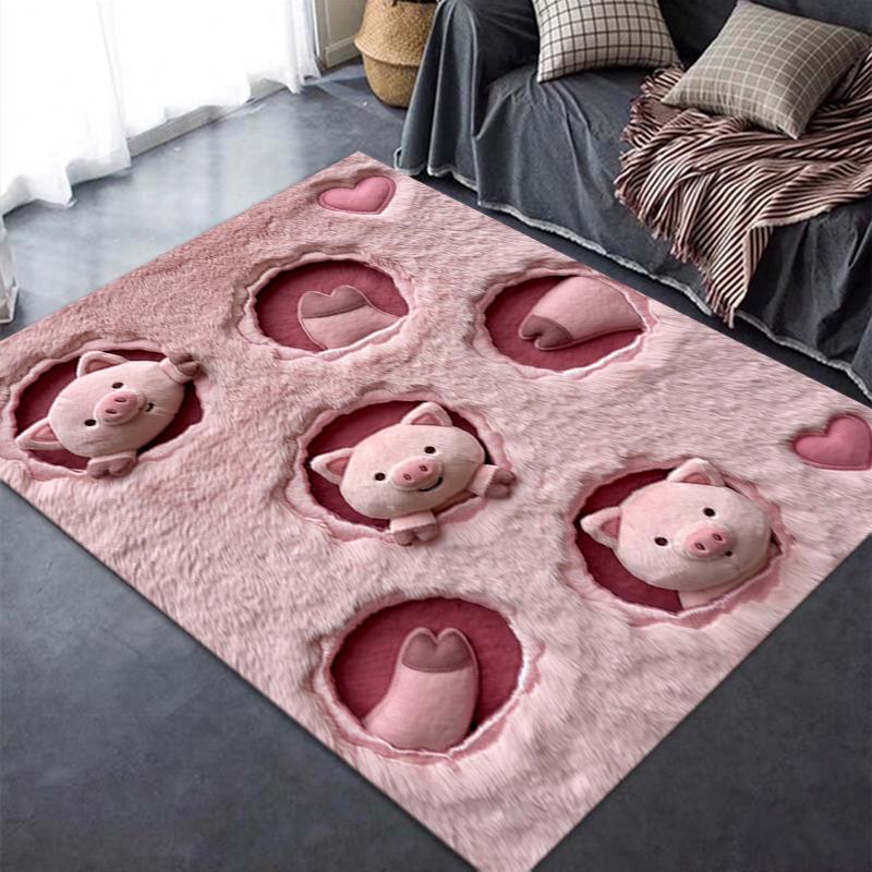 2D FLAT 2025 New Cute Pink Pig Carpet Rug for Living Room Bedroom Home Sofa Decoration,Kids Play Non-slip Floor Mat