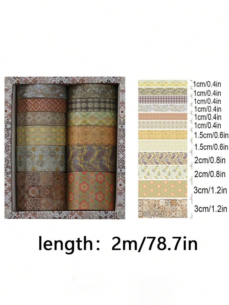 12 rolls/box Retro Landscape Washi Tape Creative Floral Mountain Crane Design Sticker Rolls Scrapbook Gift Wrapping