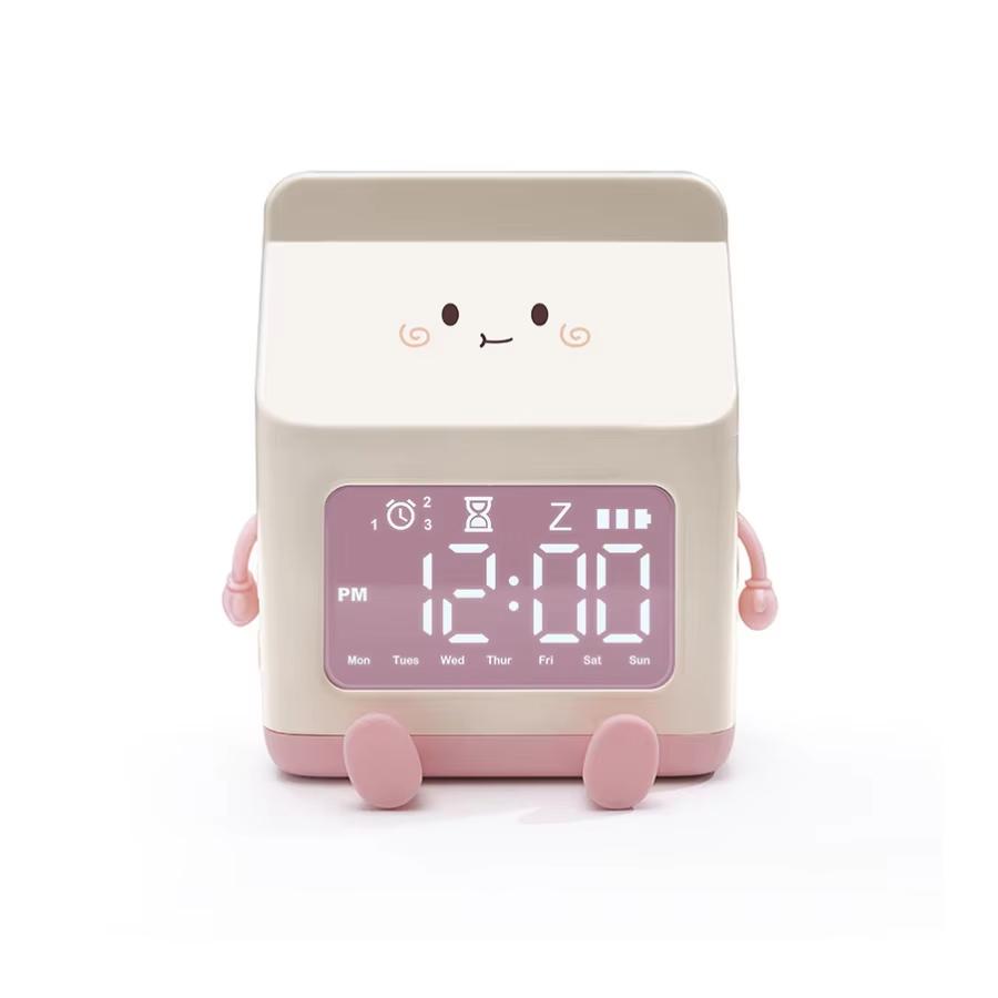 1pc new multi-functional LED milk carton alarm clock, can display the time/date, with voice control mode
