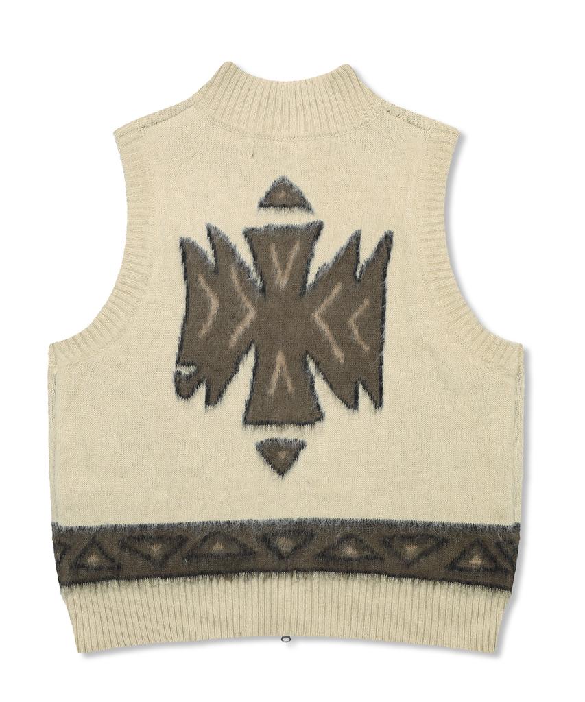 GLACK Gnt065 Ugly Navajo Zip-Up Knit Vest (Beige)
