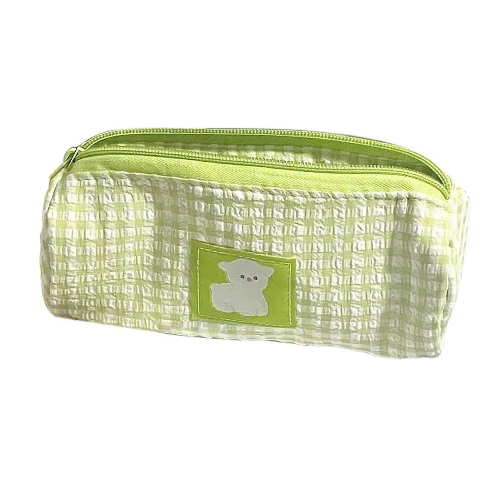 Large Capacity Grid Pencil Case Blue/Green Pencil Pouch Small Fresh Stationery Organizer Student