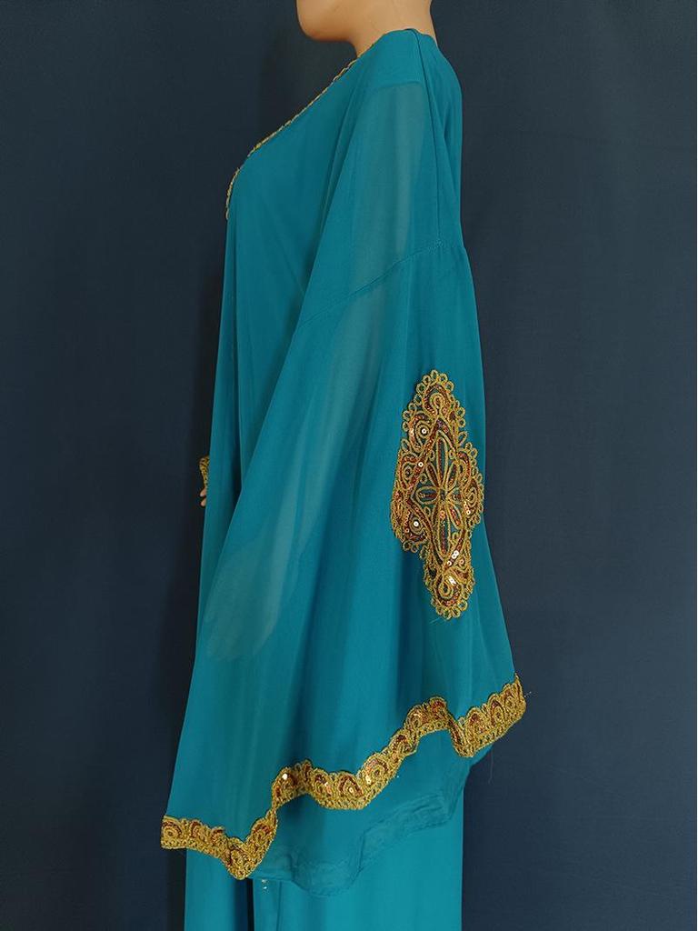 Embroidered Flared Sleeve Jalabiya with Gold Lace
