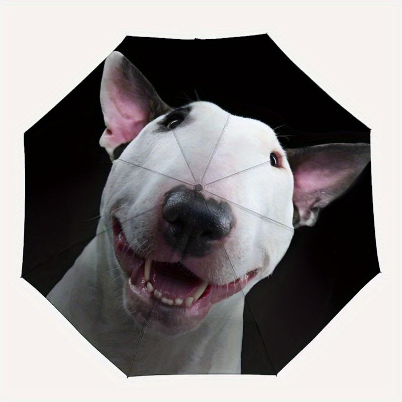Automatic Open/Close Umbrella with Cute White Dog Face Design - Compact Travel Umbrella, Windproof 8-Rib Frame, Lightweight &