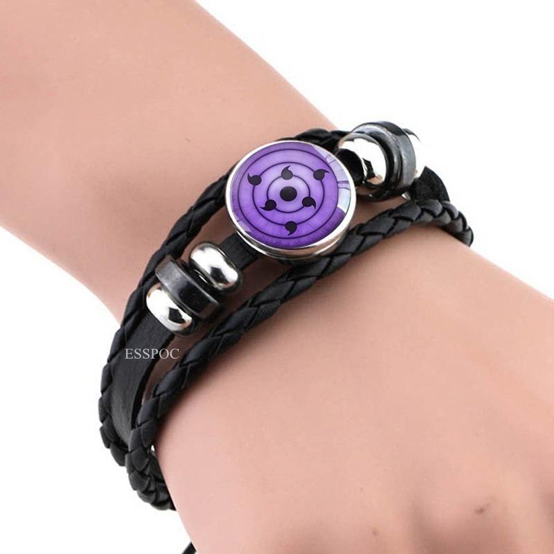 Naruto Inspired Sharingan Black Leather Men's Bracelet - Anime Gift