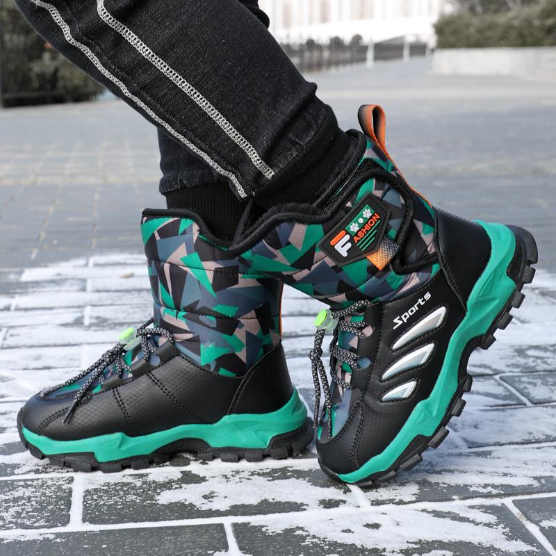 Детская зимняя плюшевая теплая спортивная обувь с высоким берцем из хлопка — фото 4