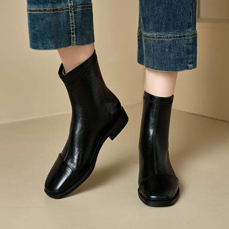 Women's Low-heeled Short Boots Autumn and Winter New Comfortable and Versatile Solid-color Thick-heeled Large-size Simple Short Boots