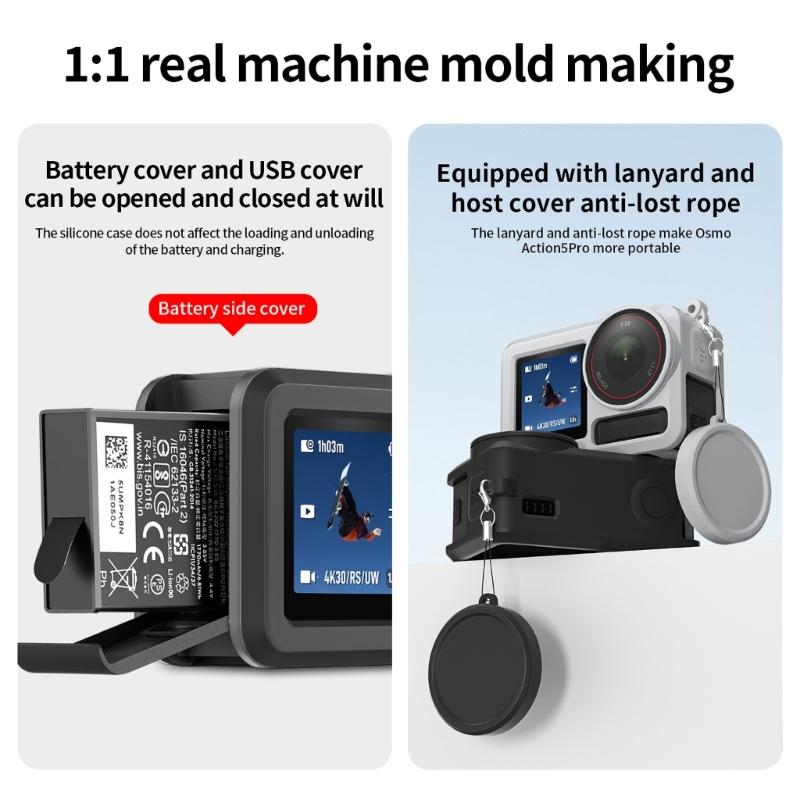 Silicone Protective Cover For Action 5pro Action Camera With Anti Scratch Lens Cover And Wrist Strap Accessories