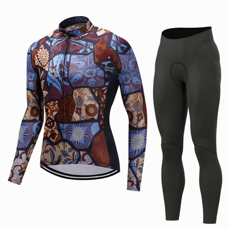Mens Long Sleeve Cycling Jersey Set Breathable Quick Dry Bike Riding Sportswear