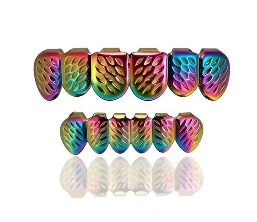 DIY Glossy Teeth Grillz Hip Hop Gold Gradient Color Colorful Top Bottom Tooth Caps For Women Men Jewelry Halloween Cosplay Gift
