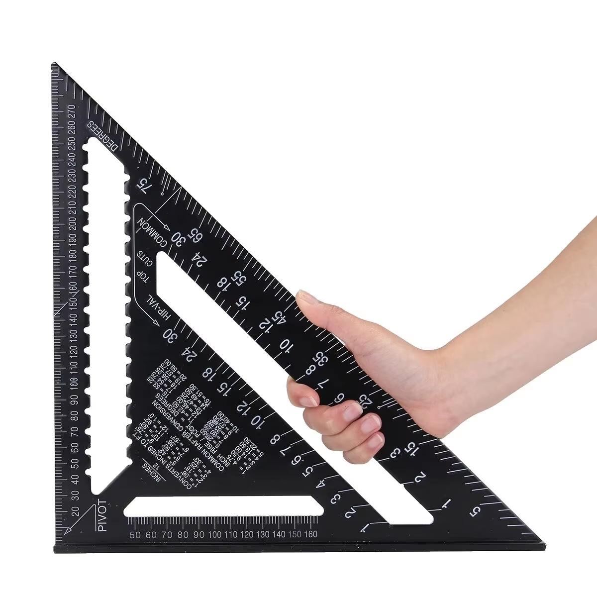 Triangle Angle Ruler 12 inch Metric Aluminum Alloy Angle Protractor Triangular Measuring Ruler Woodwork Speed Square Triangle чёрный