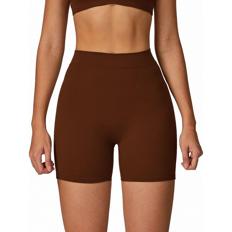 and American Style Brushed Yoga Shorts for Women, High-Waisted, Stretchy, Tight-Fitting, Peach-Lifting Shorts, Running and Fitness Sports Pants