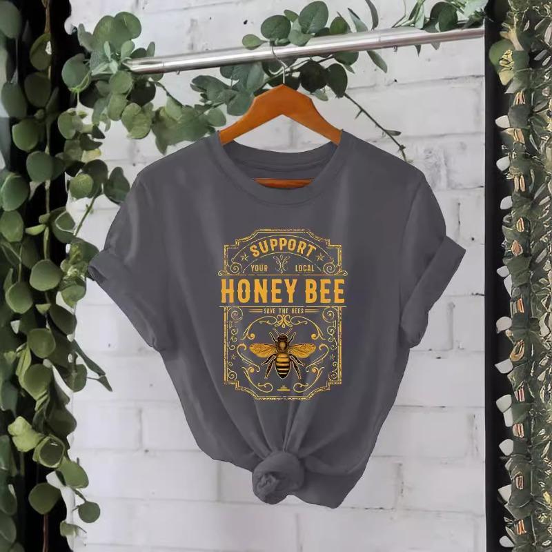 Sommer Kurzarm Reines Baumwoll-T-Shirt mit Rundhals Musterbedruckte T-Shirts Damen