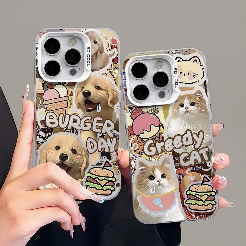 Hamburger cat dog for Apple 16 mobile phone case iPhone15 couple 14promax matte 12 anti-drop 13