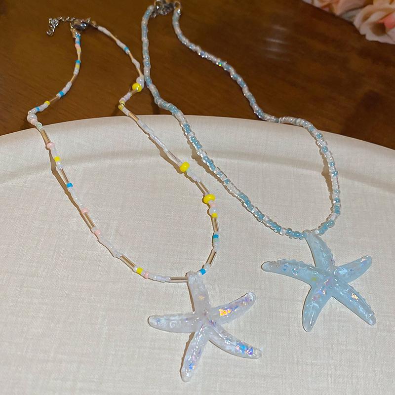 Fashion Bohemian Rice Beads Sea Star Pendant Necklace For Women Girls Dopamine Color Necklaec Summer Holiday Beach Jewelry Gift