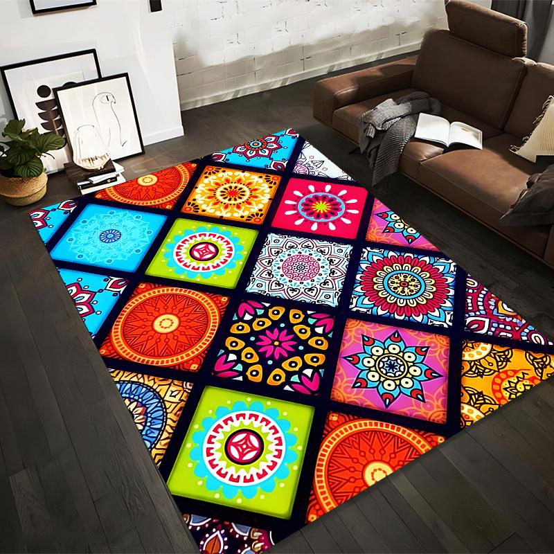 

Colorful Mandala Pattern Carpet with Vibrant Geometric Tile Design Suitable for use as an anti-slip for living room bedroom sofas 40x60cm( 15x23in )