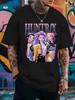 Men's Huntrix Anime Hunter Girl Band T-shirt Black Short Sleeve Casual Summer Tee Huntrix Logo Text Print Round Neck Gaming