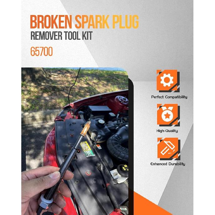 65700 Broken Spark Plug Remover Tool Kit, Spark Plug Extractor Tool Compatible with Ford 3 Valve Engine 5.4L