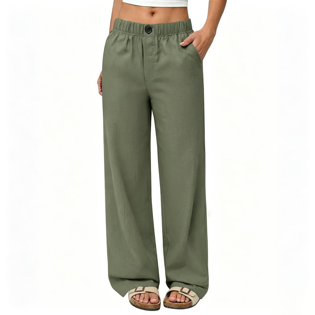 Women’s Loose Fit High Waist Elastic Waistband Wide Leg Pants with Pockets Comfortable Lightweight Trousers for Daily Wear