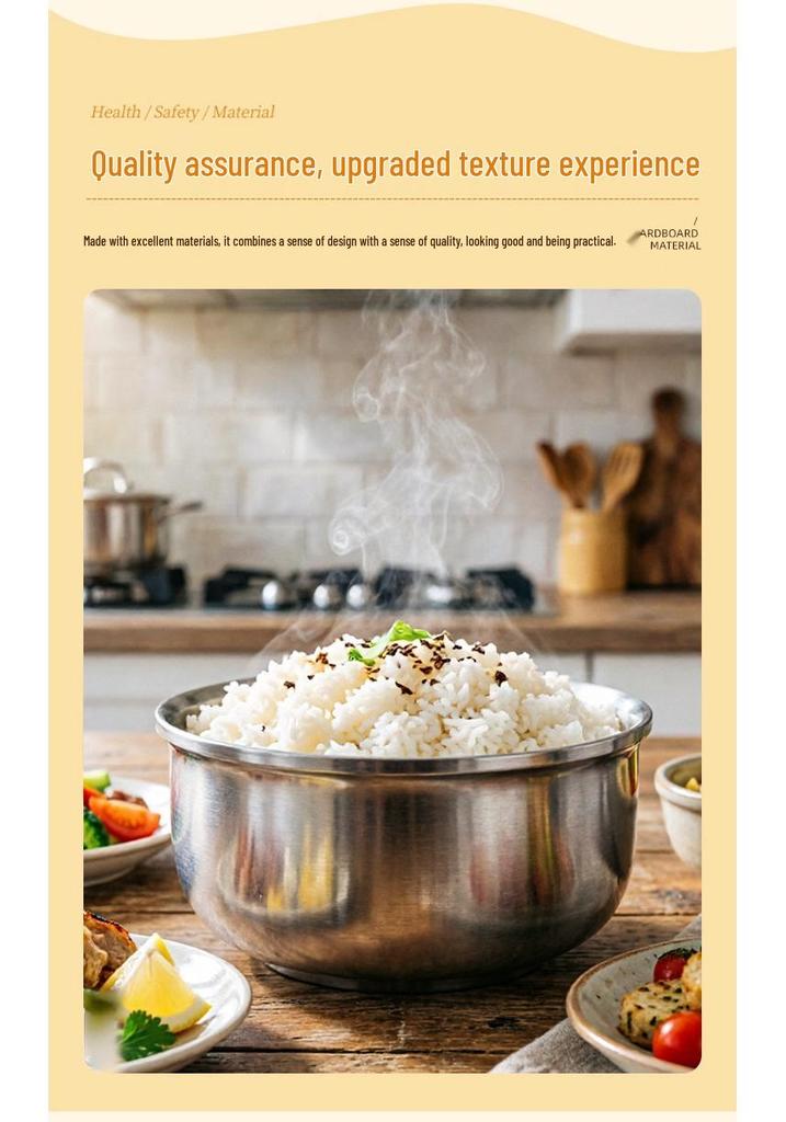 304 Stainless Steel Double-Layer Insulated Anti-Scald Rice Bowl with Spoon for Kids and Home Use