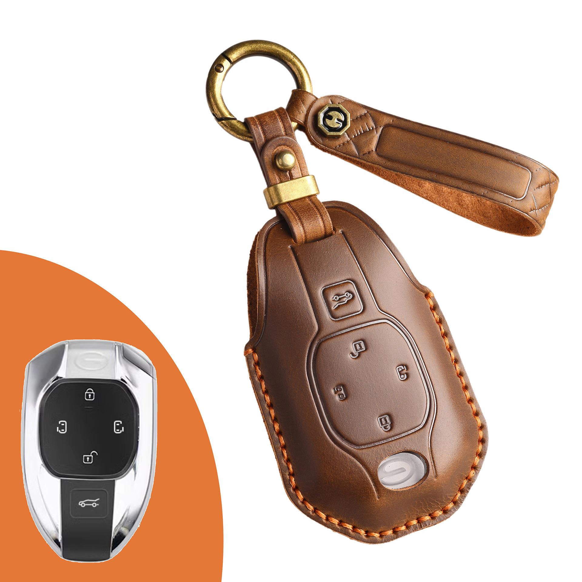 

The retro key cover is suitable for GAC New Energy Trumpchi E8 car handmade real cowhide key protection bag.