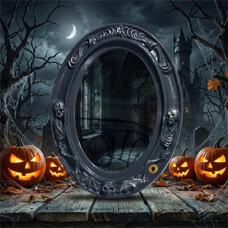 Event Room Halloween Mirror Decoration with Lighted Center, Detailed Frame, and Hanging Display for Shelf Styling Indoors