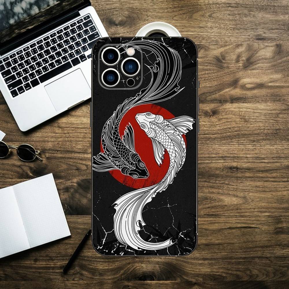 Japanese Art Dragon Yin Yang Phone Case For iPhone 16,15,14,13,12,11,XS,XR,X,8,7,Pro,Max,Plus,mini Silicone Black Cover