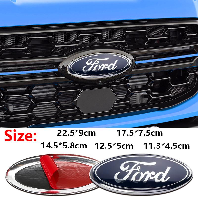 HFVS5 Ford Metal All Sizes Logo For Focus Edge Mondeo Ecosport Fusion Fiesta Rear Trunk Emblem Metal Cover Sticker Badge Classic Blue