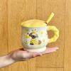 Cute Ceramic Mug Couple Cartoon Drinking Water Cup with Lid Spoon Office Coffee Cup Birthday Gift