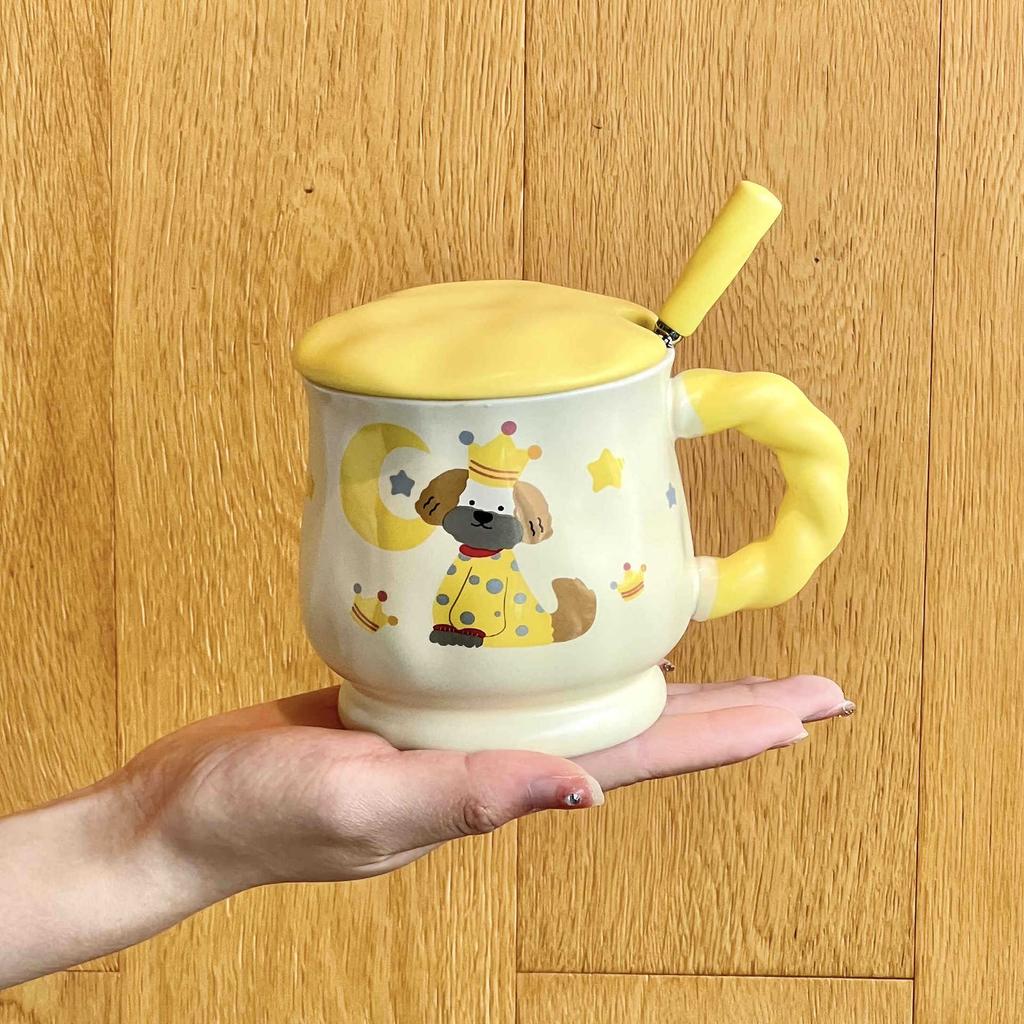 Cute Ceramic Mug Couple Cartoon Drinking Water Cup with Lid Spoon Office Coffee Cup Birthday Gift