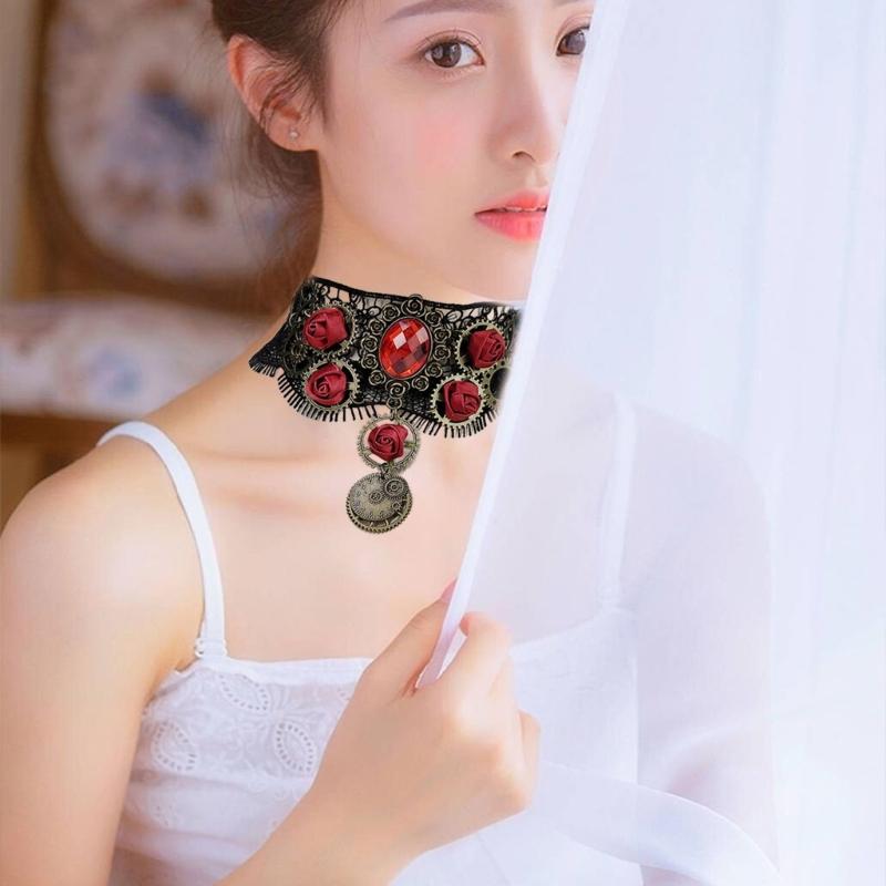 Black Lace Choker Gothic Necklace Choker for Halloween Party Formal Date Dress up Gothic Punk Style Dark Collar