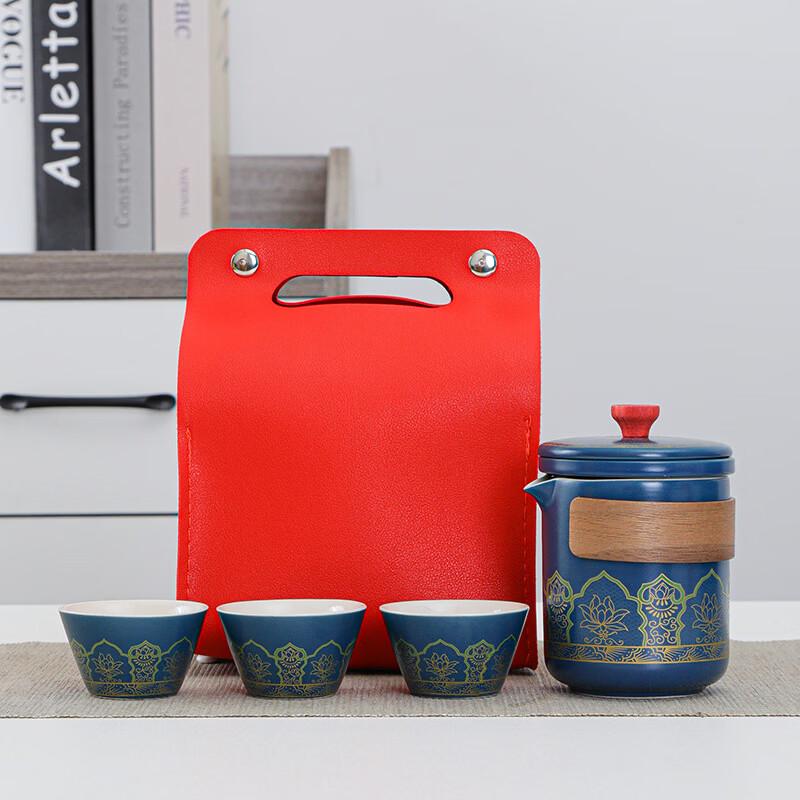 

777 Chinese Ceramic Tea Set with Red Carry Bag