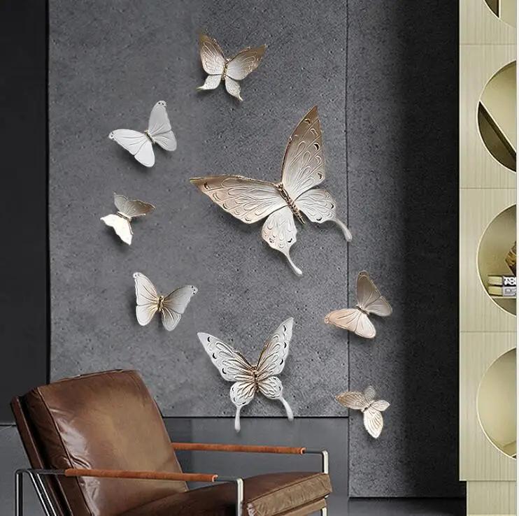Nordic Luxury Resin Butterfly Wall Sticker Pendant Home Livingroom Porch Wall Hanging Crafts Hotel Background Wall Mural Crafts