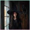 Large Witch Hat with Star Mesh Overlay and Extended Velvet Brim Adjustable Size Halloween Costume Accessory for Adults and Teens