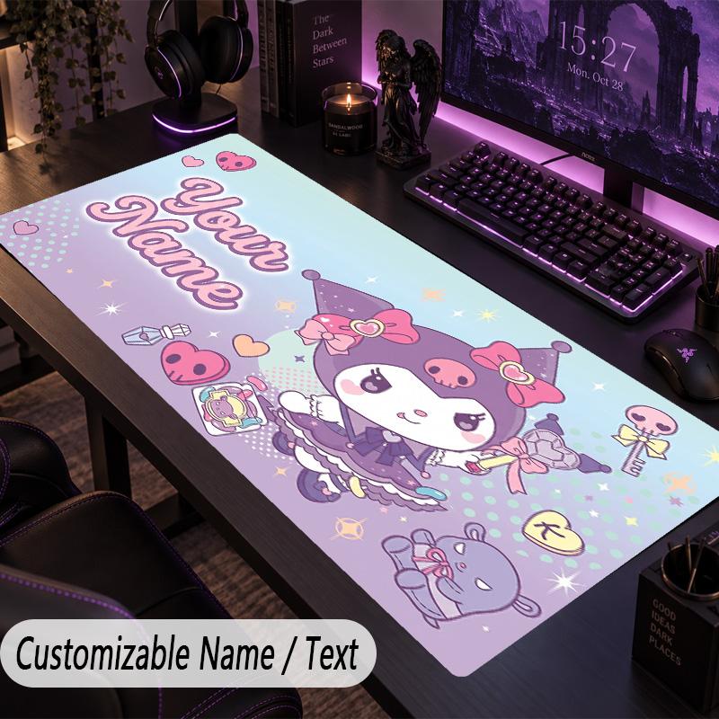 Custom Text Big Mousepad, Extended Desk Pad For Laptop Work GameKuromi
