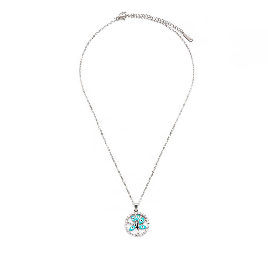 Silver Tree of Life Necklace with Blue Evil Eye Pendant, Ideal for Women’s Daily Wear and Festive Gifts