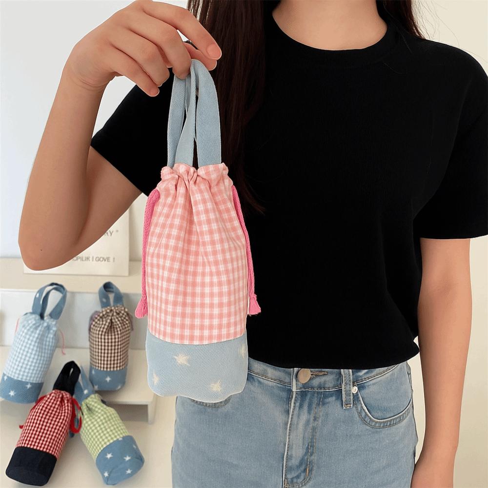 Flaschenhalter mit Kordelzug Segeltuch Becher Tasche Outdoor Kleine Aufbewahrungstasche Flaschenabdeckung Damen