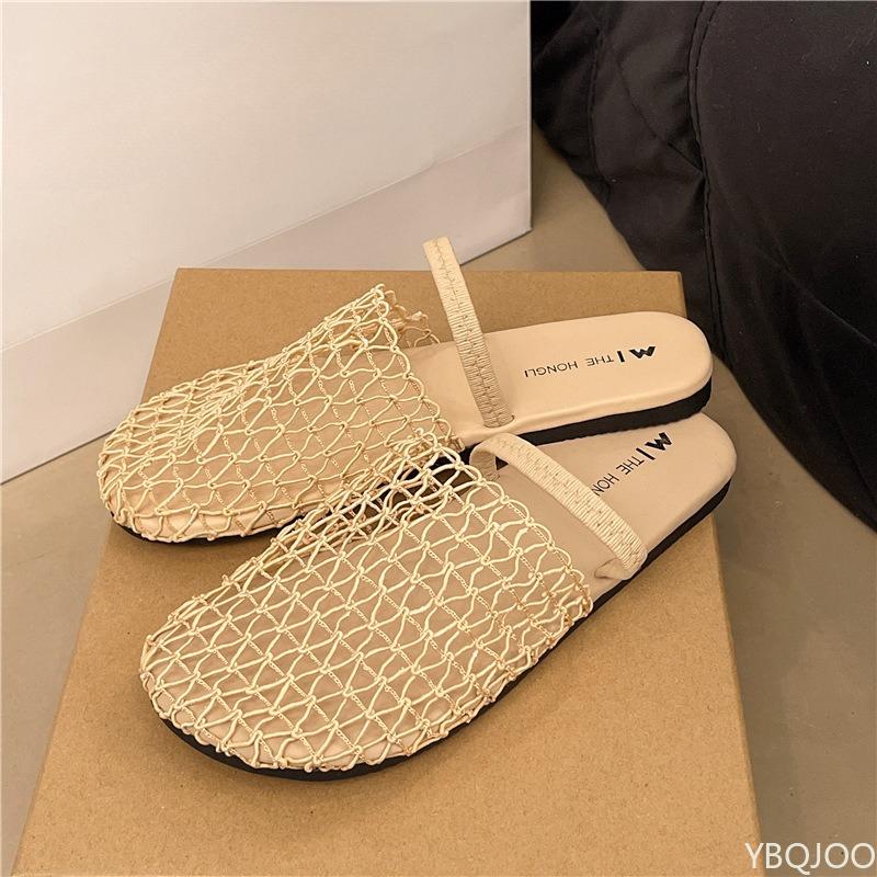 Fashion Outdoor Casual and Fashionable Summer Lazy Shoes 2025 Semi Draggable Mesh Beach Comfortable Breathable Simple Flat Shoes