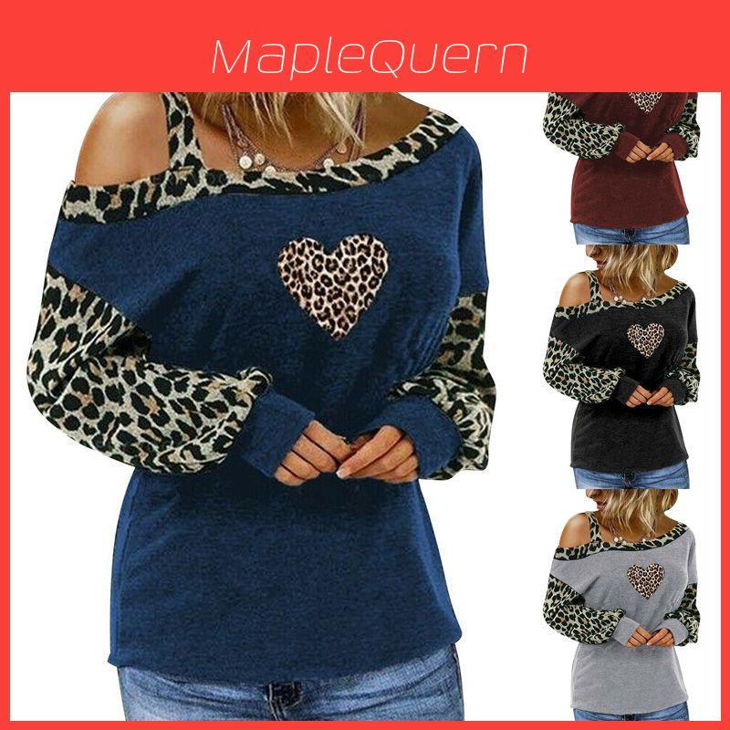 Stylish Women's Leopard Print Cold One Shoulder T-shirt Blouse For Casual Wear