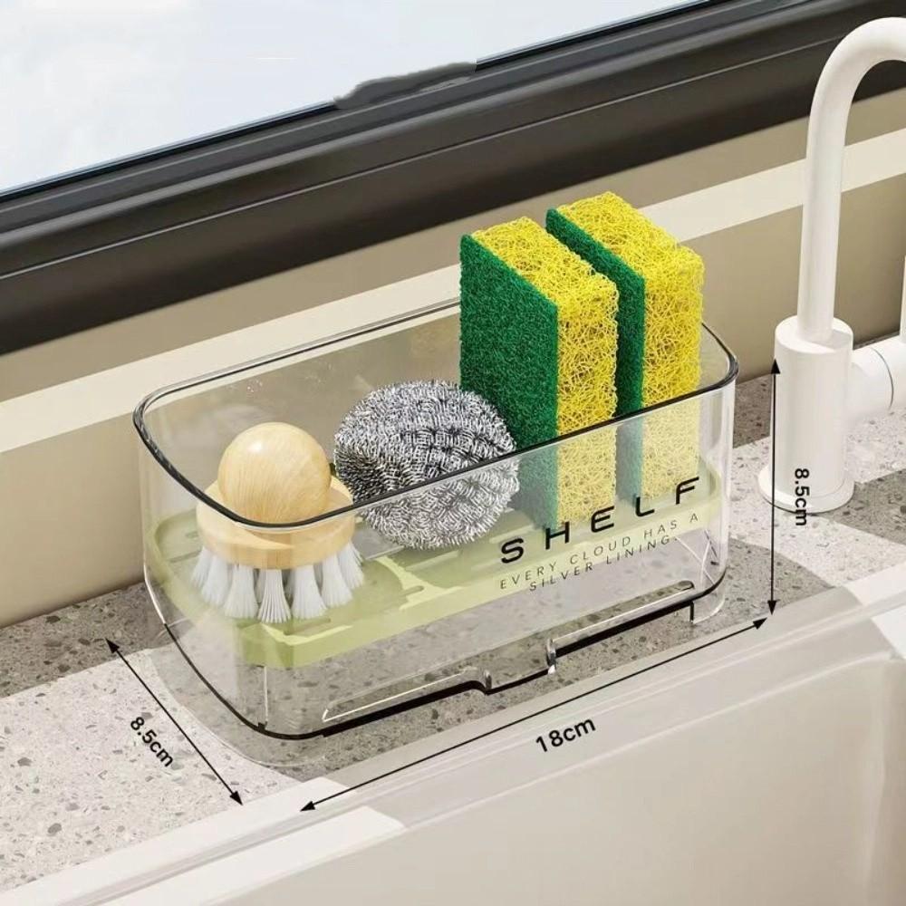 

Transparent Kitchen Sink Rag Rack with Drain Plate Sponge Drain Rack Kitchen Supplies зелёный