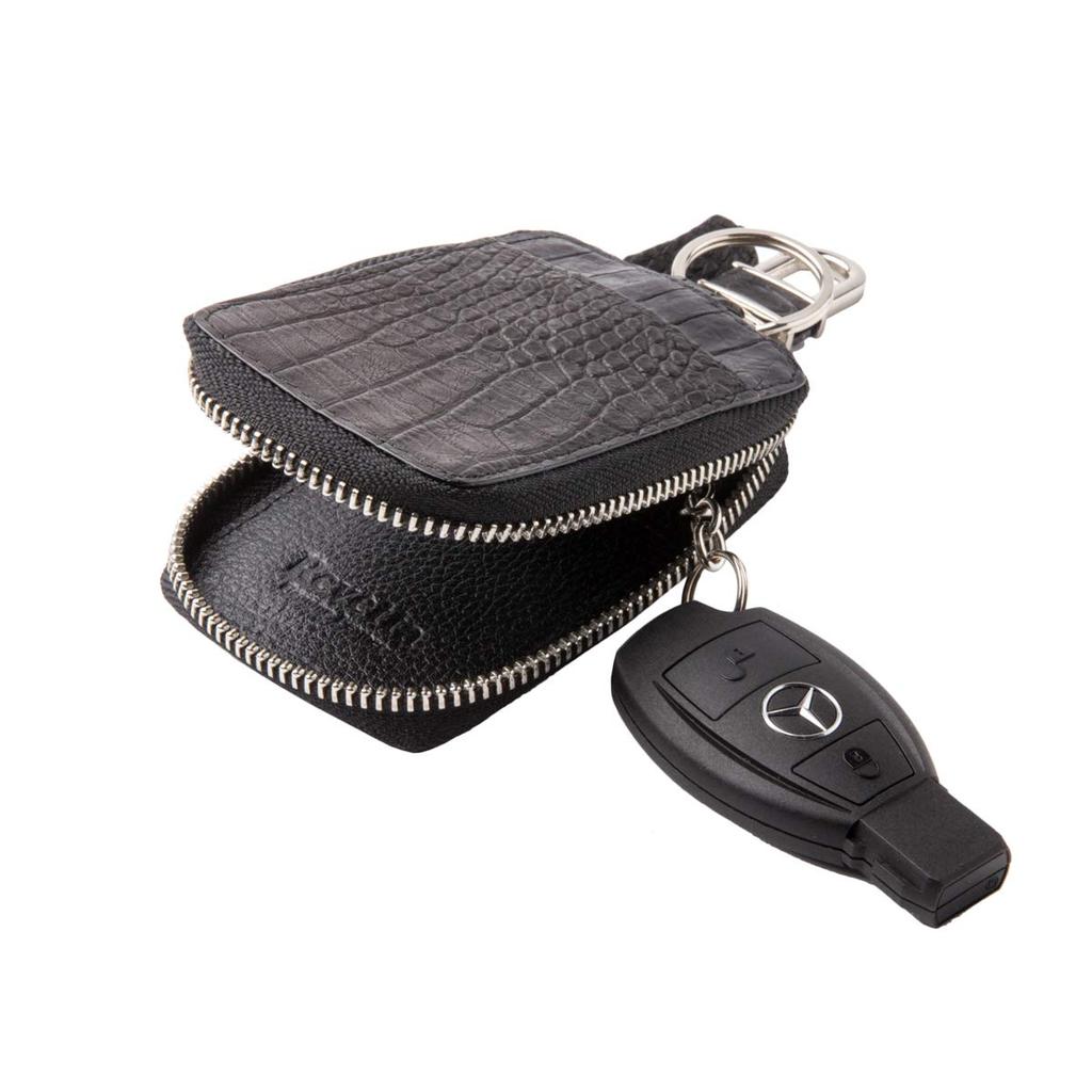 [Revetta] Crocodile Leather Smart Key Case, Black, Genuine Leather, Men's, Matte Finish [083-1crk-1]