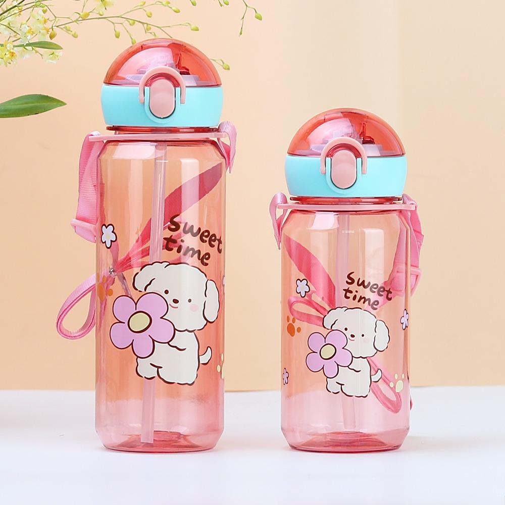 Water bottle elastic cover plastic water cup cute cartoon food grade children's straw cup kindergarten strap kettle portable water bottle