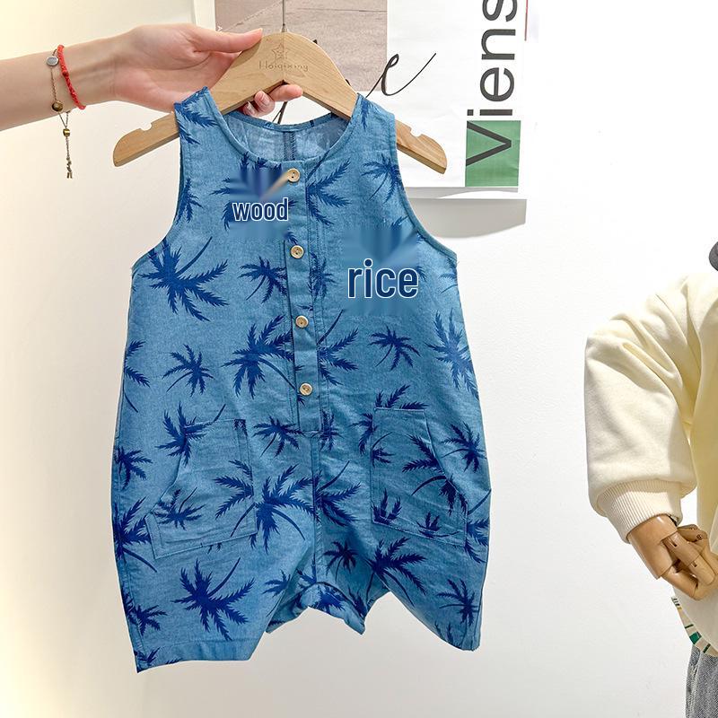 2026 Summer Korean Style Printed Baby Romper - Infant Sleeveless Bodysuit Jumpsuit 73 cm