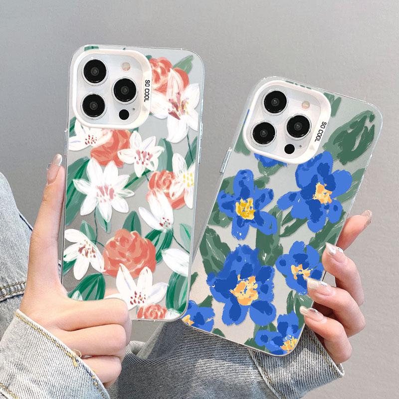 Fashion Colored Flower Laser Phone Case For iPhone 17 16 Pro Max 15 14 Pro Max Plus 13 Mini 12 11 Pro Max Shockproof Cute Covers