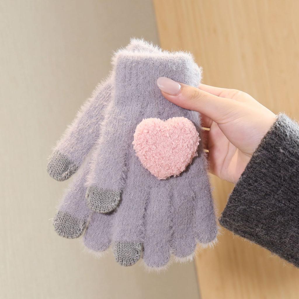 Gloves Women's Warm Velvet Thickened Cold-proof Korean Version of Students' Five-finger Autumn and Winter Cycling Design
