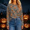 Women's Fashion Casual Long Sleeve Halloween Print Crewneck Top