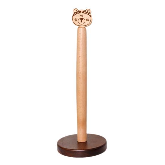 Wooden Storage Rack, with Top Cute Bear Carved Design, Stable Base Multipurpose Holder, Organizer for Kitchen And Hair B