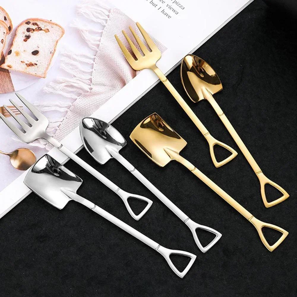 1PC 304 Stainless Steel Vintage Coffee Scoop Ice Cream Scoop Creative Tea Scoop Fruit Fork Fashion Cutlery Set