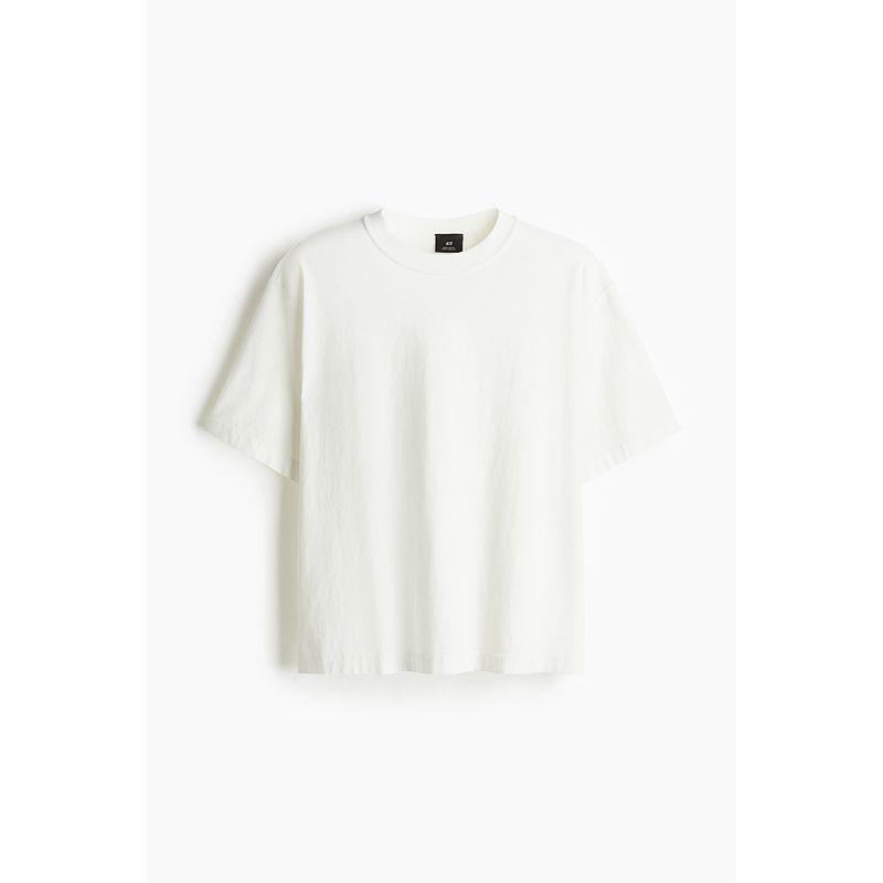 

HM Men s and Women s T-shirt Summer Square Style Washed Heavy Weight Cotton Short Sleeve Tops 1245825 White 175/100(M)